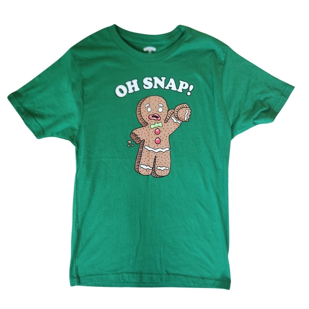 Holiday Time‎ Oh Snap Gingerbread Man Graphic T-Shirt Christmas Tee Green